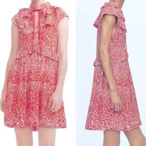 MAJE $320 Rutti Orange & Gray Chiffon Leopard Print Dress FR 1 US S